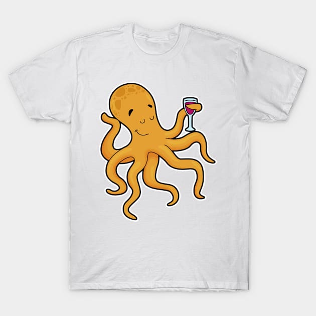 Octopus with Glass of Juice T-Shirt by Markus Schnabel